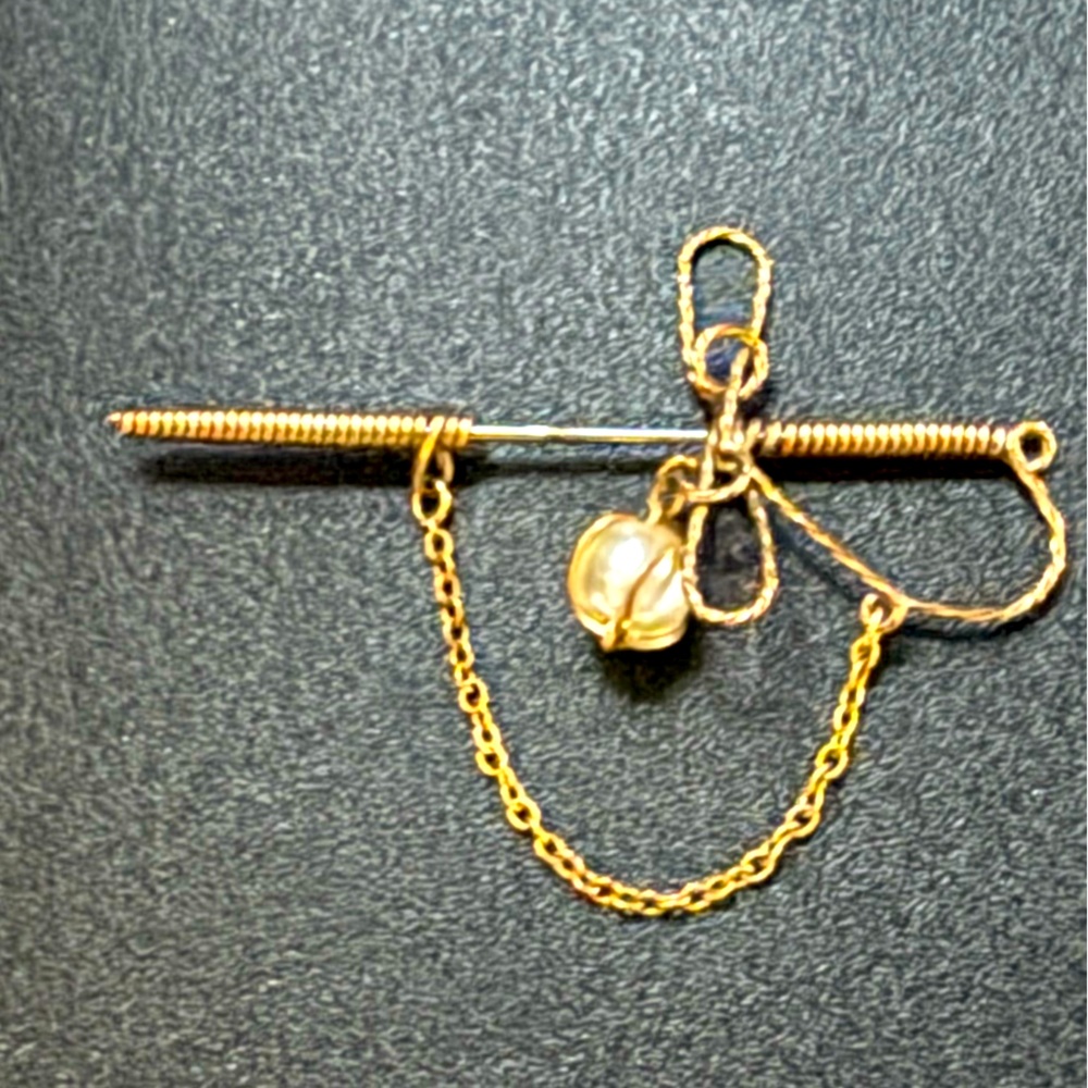 Vintage Sword Brooch with Caged Pearl